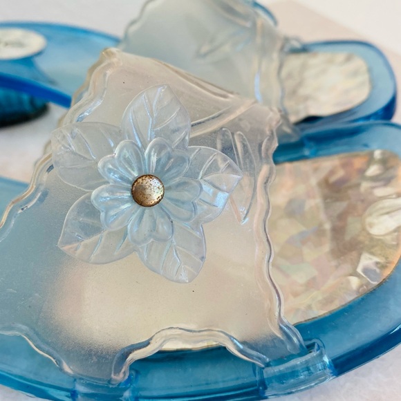 Vintage 90s Y2K Flower Blue Plastic Sandals RARE - Picture 3 of 10